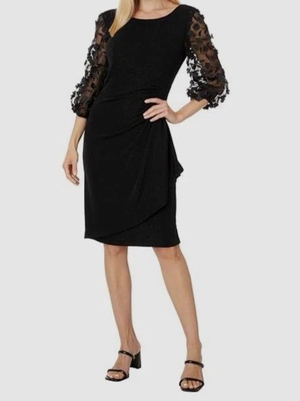 Alex Evenings Black Puff-Sleeve Mini Dress